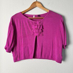 Smitten Hot Pink Ruffle Front Cardigan Size Medium Feminine Coquette Barbie